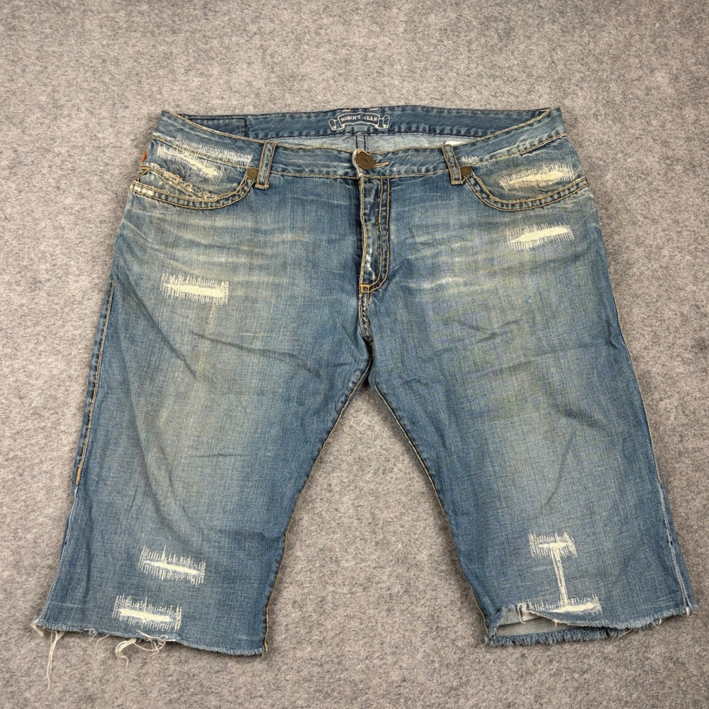 Robins Jean Denim Shorts Mens 40 Distressed Y2K Streetwear Blue Made in USA
